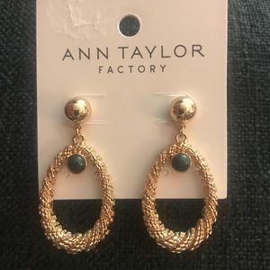 Ann Taylor NEW Gold Oval Earrings w/ Forest Green